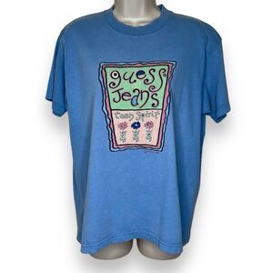 Vintage 90s Guess Jeans Teen Spirit Blue Crew T Shirt Short Sleeve Women Large